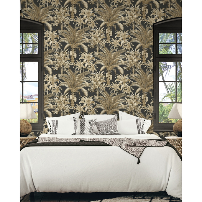 Seabrook Designs Tropical Palm Beach Ironwork &amp; Taupe Prepasted Wallpaper image 3 of 5