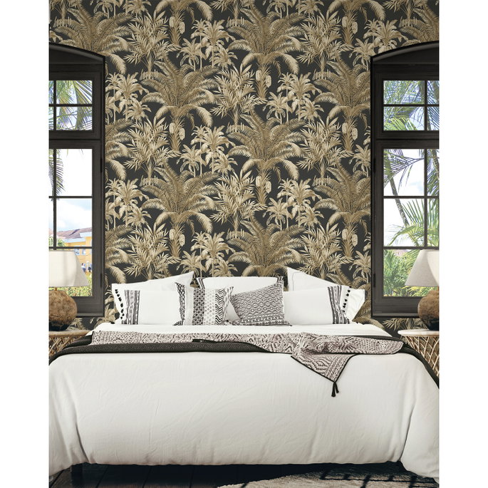 Seabrook Designs Tropical Palm Beach Ironwork &amp; Taupe Prepasted Wallpaper image 3 of 5