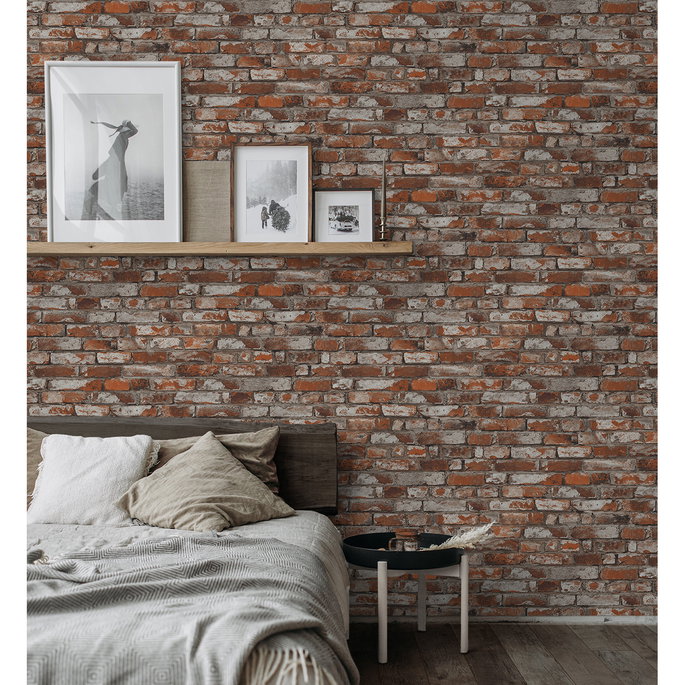 Seabrook Designs Tailor Faux Brick Spiced Ginger Prepasted Wallpaper image 3 of 5