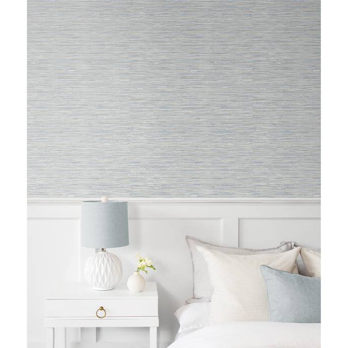 Seabrook Designs Southport Faux Grasscloth Dove Grey &amp; Bluestone Prepasted Wallpaper image 2 of 5