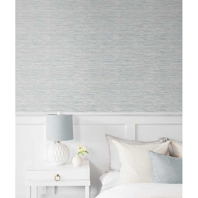 Seabrook Designs Southport Faux Grasscloth Dove Grey &amp; Bluestone Prepasted Wallpaper image 2 of 5