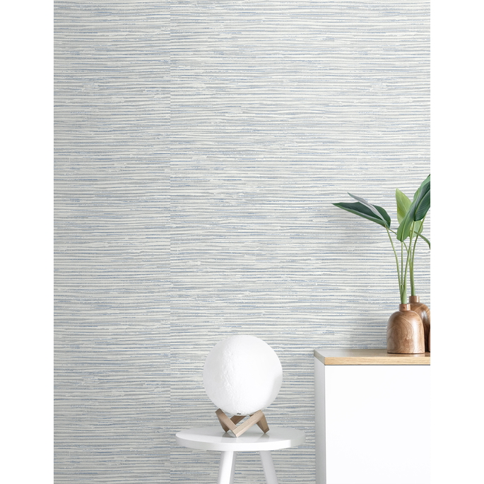 Seabrook Designs Southport Faux Grasscloth Dove Grey &amp; Bluestone Prepasted Wallpaper image 4 of 5