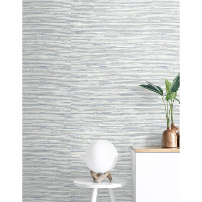 Seabrook Designs Southport Faux Grasscloth Dove Grey &amp; Bluestone Prepasted Wallpaper image 4 of 5