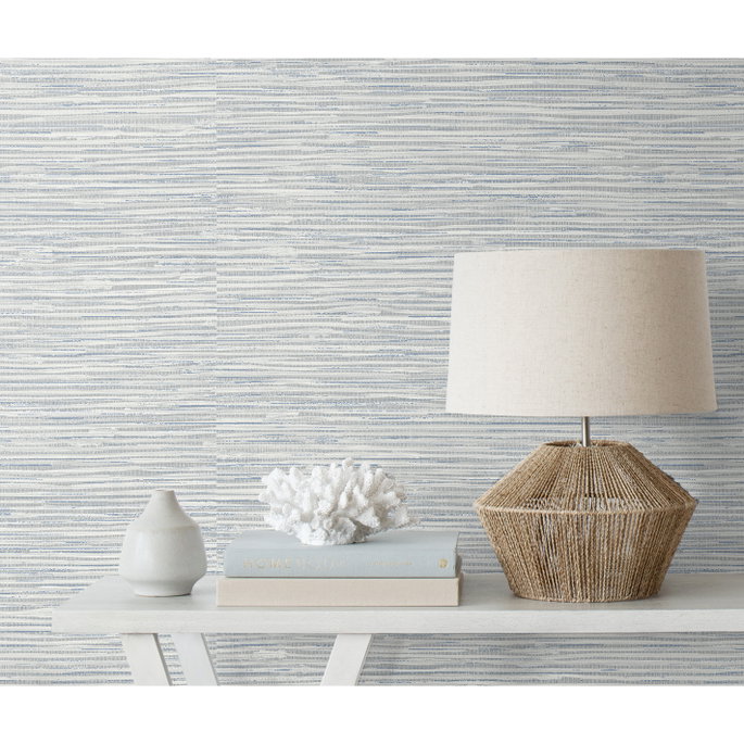 Seabrook Designs Southport Faux Grasscloth Dove Grey &amp; Bluestone Prepasted Wallpaper image 5 of 5