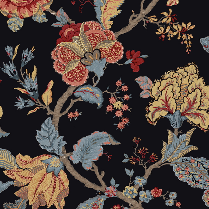 Seabrook Designs Lana Jacobean Ebony Prepasted Wallpaper image 1 of 5