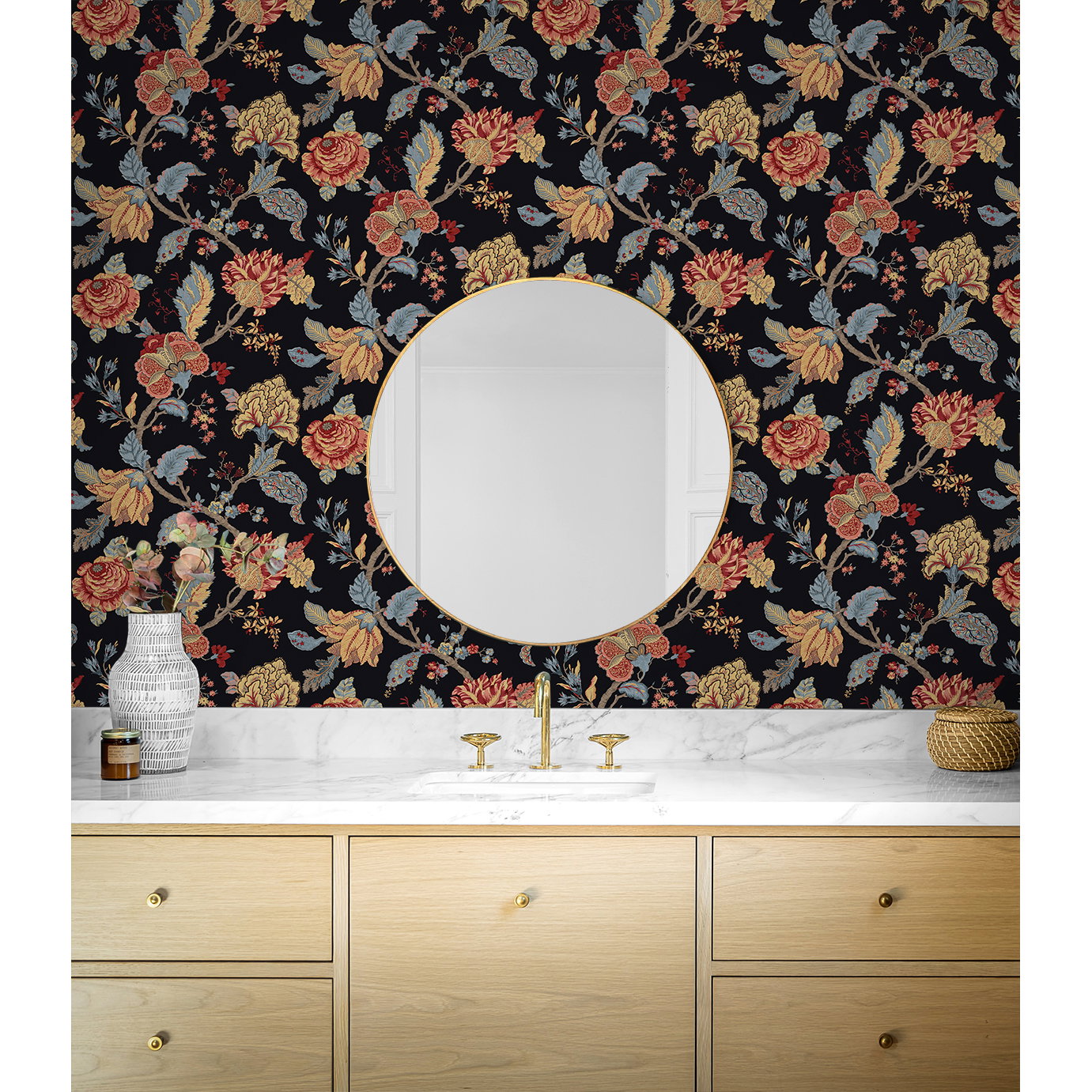 Seabrook Designs Lana Jacobean Ebony Prepasted Wallpaper ...