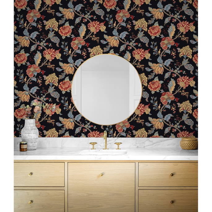 Seabrook Designs Lana Jacobean Ebony Prepasted Wallpaper image 3 of 5