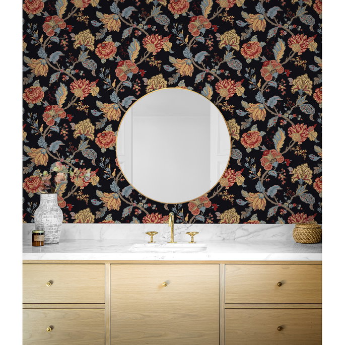 Seabrook Designs Lana Jacobean Ebony Prepasted Wallpaper image 3 of 5
