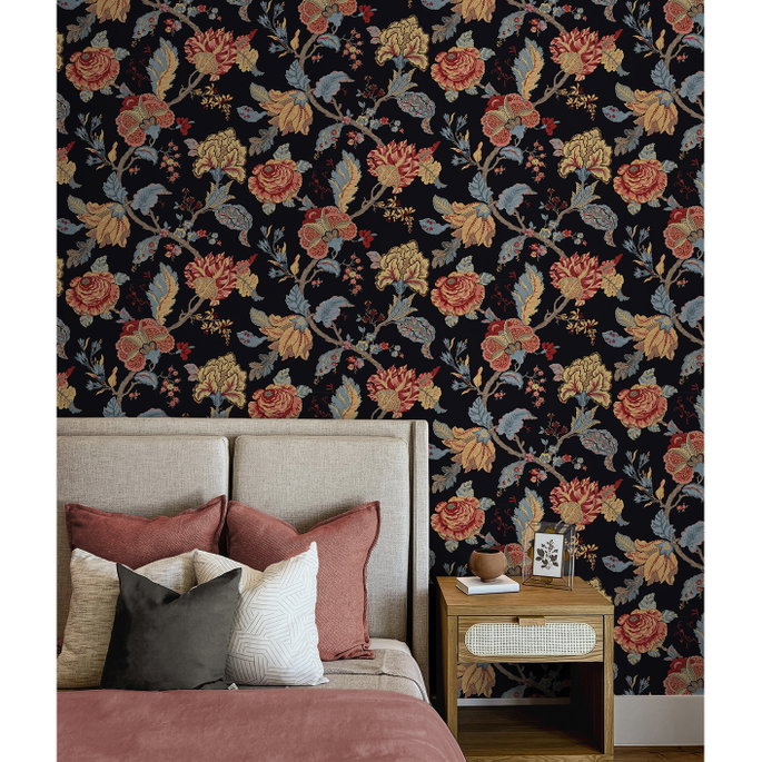 Seabrook Designs Lana Jacobean Ebony Prepasted Wallpaper image 4 of 5