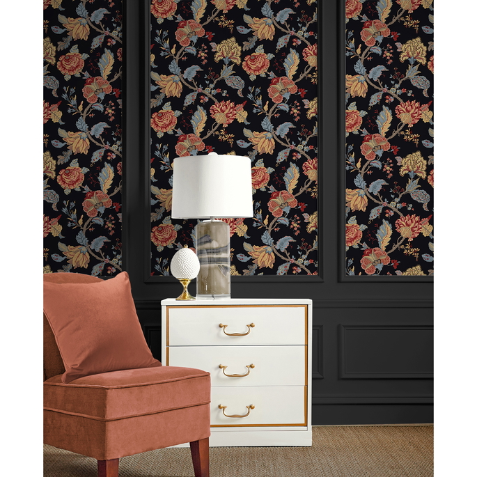 Seabrook Designs Lana Jacobean Ebony Prepasted Wallpaper image 5 of 5