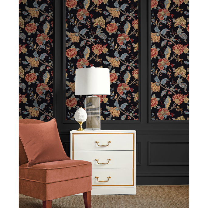 Seabrook Designs Lana Jacobean Ebony Prepasted Wallpaper image 5 of 5