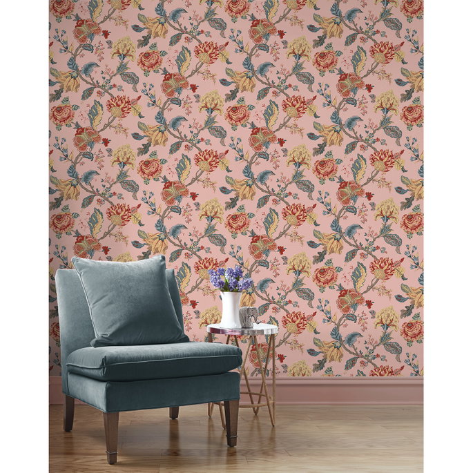 Seabrook Designs Lana Jacobean Blush Prepasted Wallpaper image 2 of 5