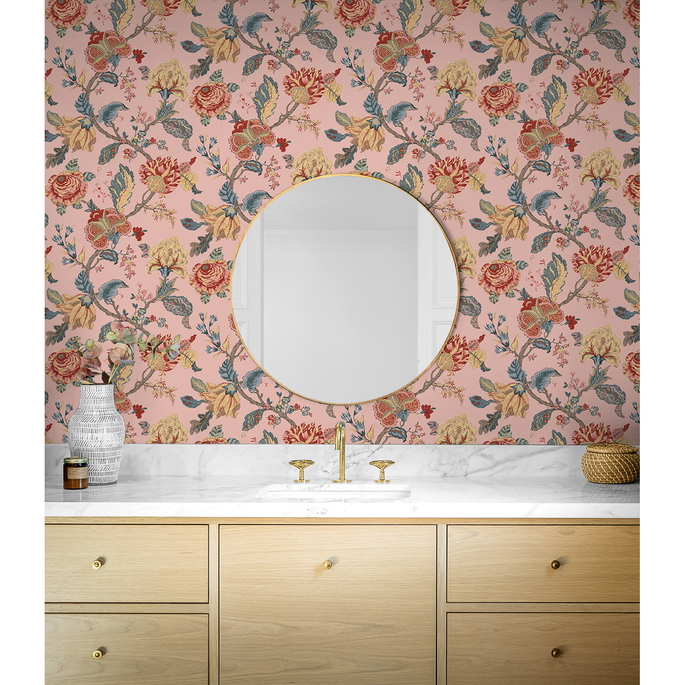 Seabrook Designs Lana Jacobean Blush Prepasted Wallpaper image 3 of 5
