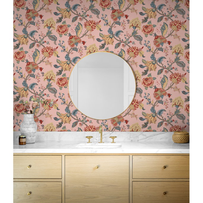 Seabrook Designs Lana Jacobean Blush Prepasted Wallpaper image 3 of 5