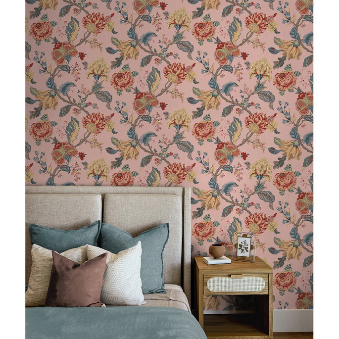 Seabrook Designs Lana Jacobean Blush Prepasted Wallpaper image 4 of 5