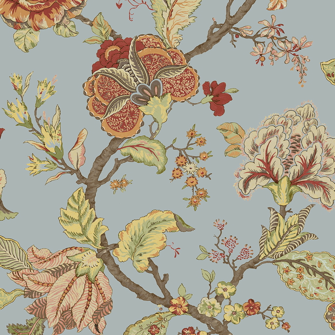 Seabrook Designs Lana Jacobean Blue Dusk Prepasted Wallpaper image 1 of 5