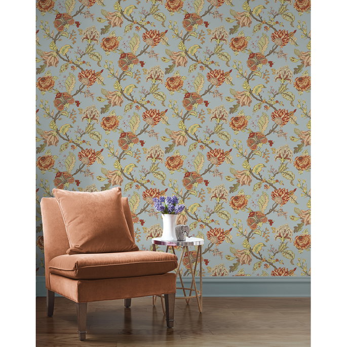Seabrook Designs Lana Jacobean Blue Dusk Prepasted Wallpaper image 2 of 5