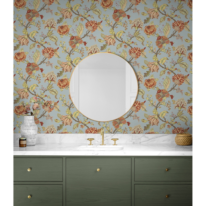 Seabrook Designs Lana Jacobean Blue Dusk Prepasted Wallpaper image 3 of 5