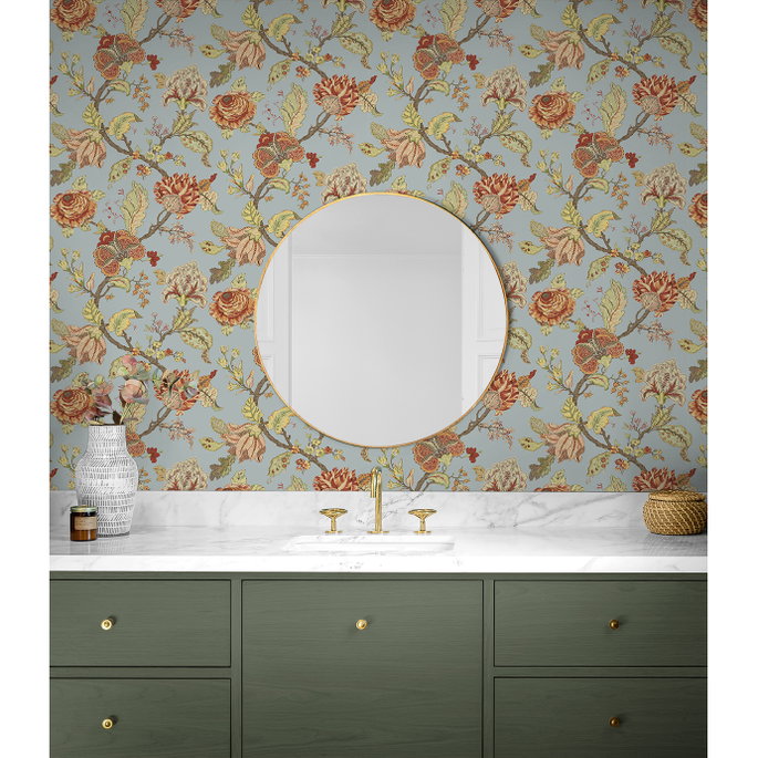 Seabrook Designs Lana Jacobean Blue Dusk Prepasted Wallpaper image 3 of 5