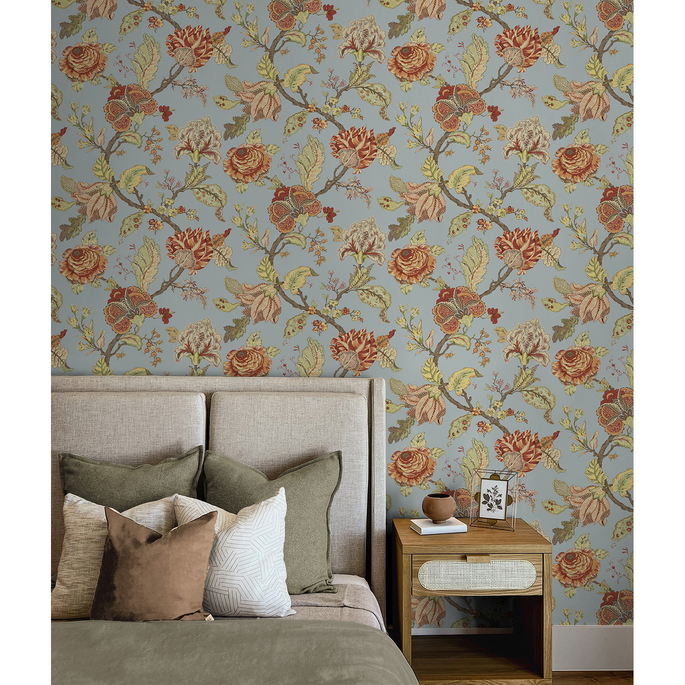 Seabrook Designs Lana Jacobean Blue Dusk Prepasted Wallpaper image 4 of 5