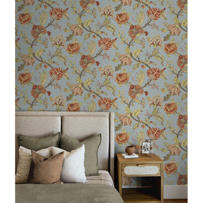 Seabrook Designs Lana Jacobean Blue Dusk Prepasted Wallpaper image 4 of 5