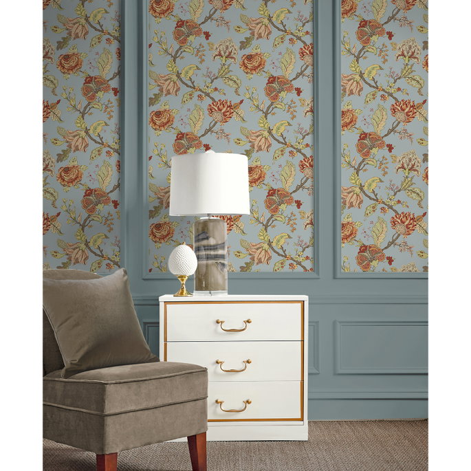 Seabrook Designs Lana Jacobean Blue Dusk Prepasted Wallpaper image 5 of 5