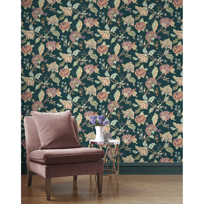 Seabrook Designs Lana Jacobean Victorian Jade Prepasted Wallpaper image 2 of 5