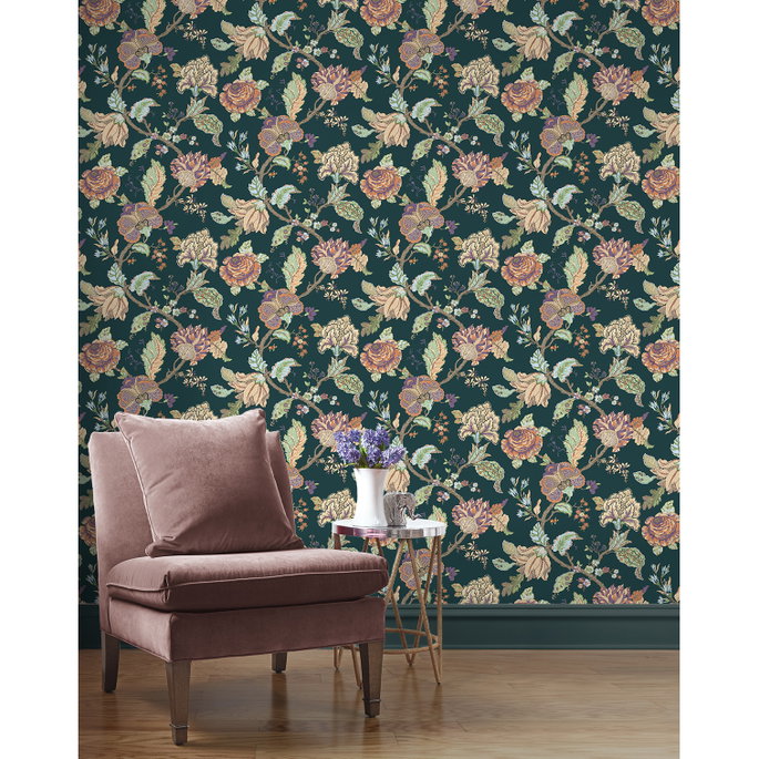 Seabrook Designs Lana Jacobean Victorian Jade Prepasted Wallpaper image 2 of 5