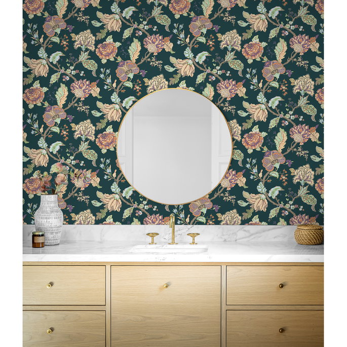 Seabrook Designs Lana Jacobean Victorian Jade Prepasted Wallpaper image 3 of 5