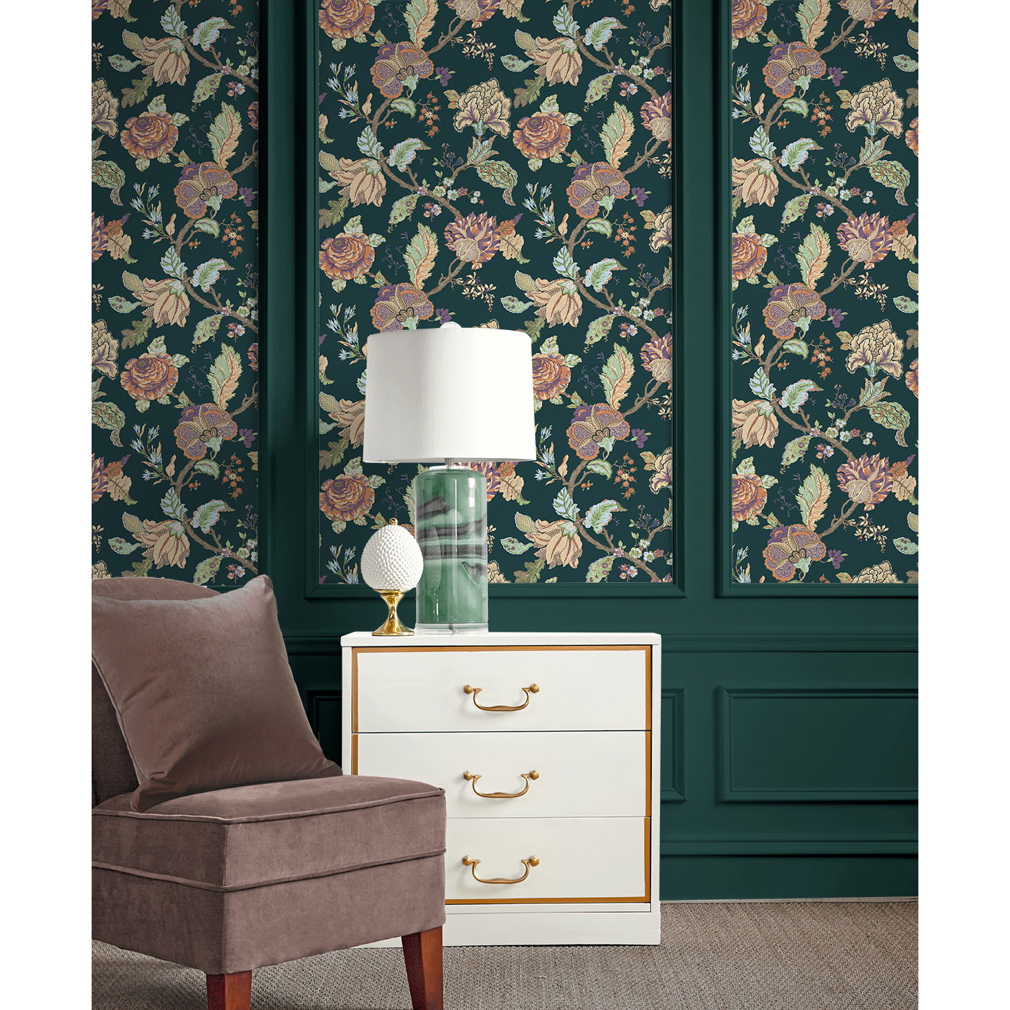 Seabrook Designs Lana Jacobean Victorian Jade Prepasted Wallpaper ...