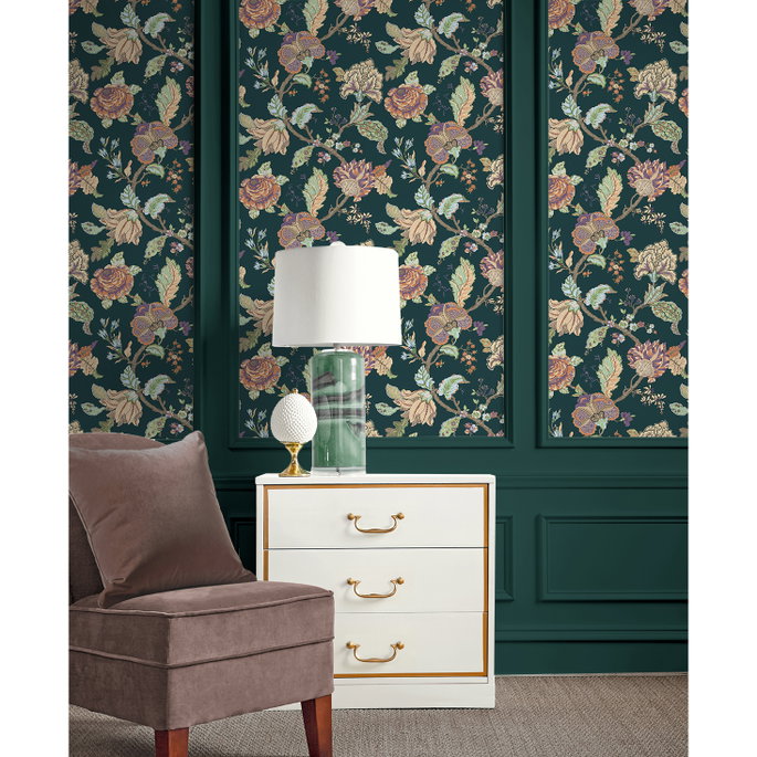 Seabrook Designs Lana Jacobean Victorian Jade Prepasted Wallpaper image 5 of 5