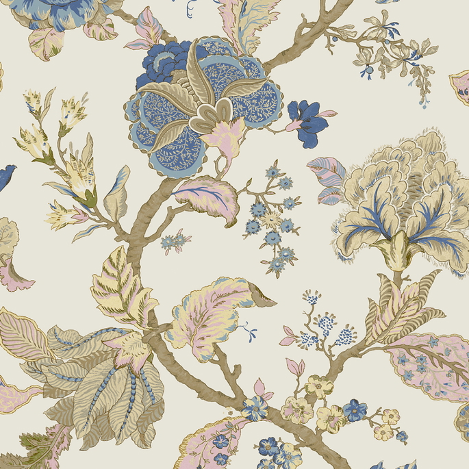 Seabrook Designs Lana Jacobean Parchment Prepasted Wallpaper image 1 of 5