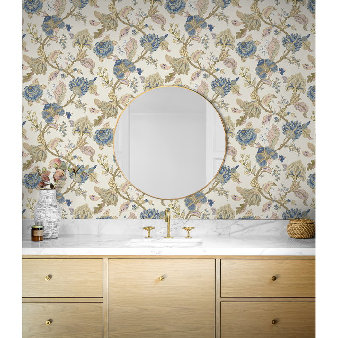 Seabrook Designs Lana Jacobean Parchment Prepasted Wallpaper image 3 of 5