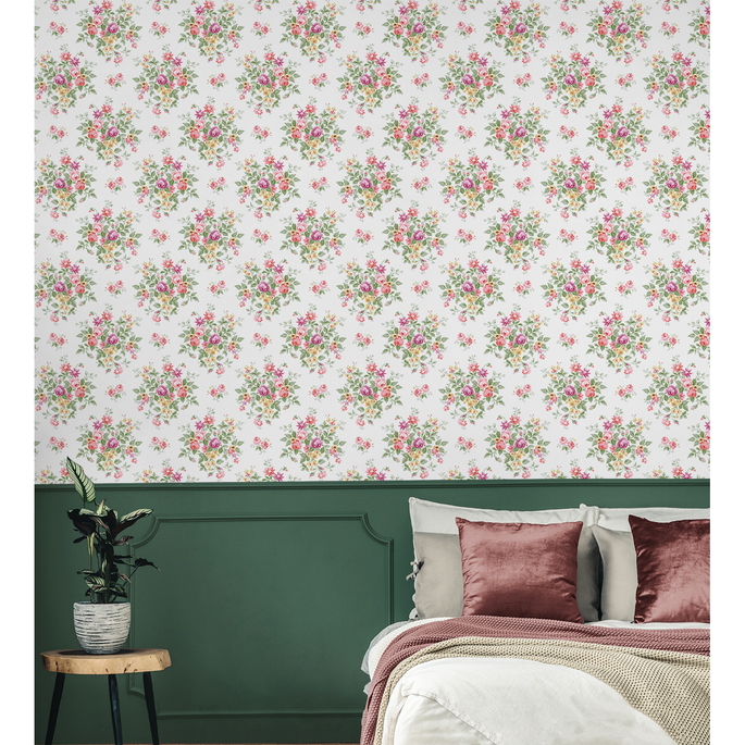 Seabrook Designs Floral Bouquet Watermelon &amp; Buttercup Prepasted Wallpaper image 2 of 5