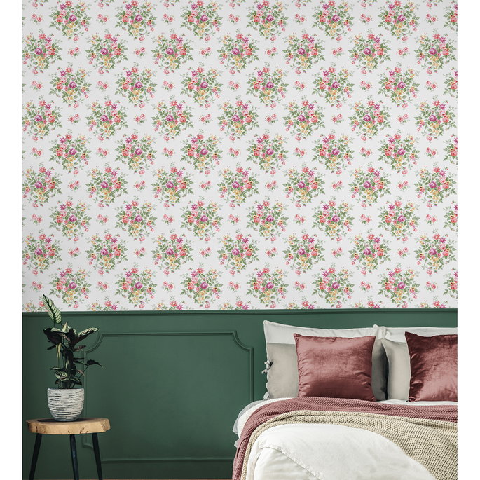 Seabrook Designs Floral Bouquet Watermelon &amp; Buttercup Prepasted Wallpaper image 2 of 5