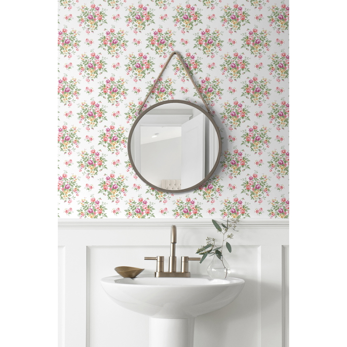 Seabrook Designs Floral Bouquet Watermelon &amp; Buttercup Prepasted Wallpaper image 3 of 5