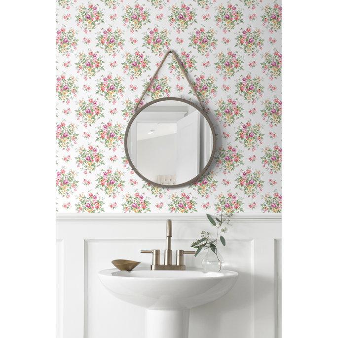 Seabrook Designs Floral Bouquet Watermelon &amp; Buttercup Prepasted Wallpaper image 3 of 5