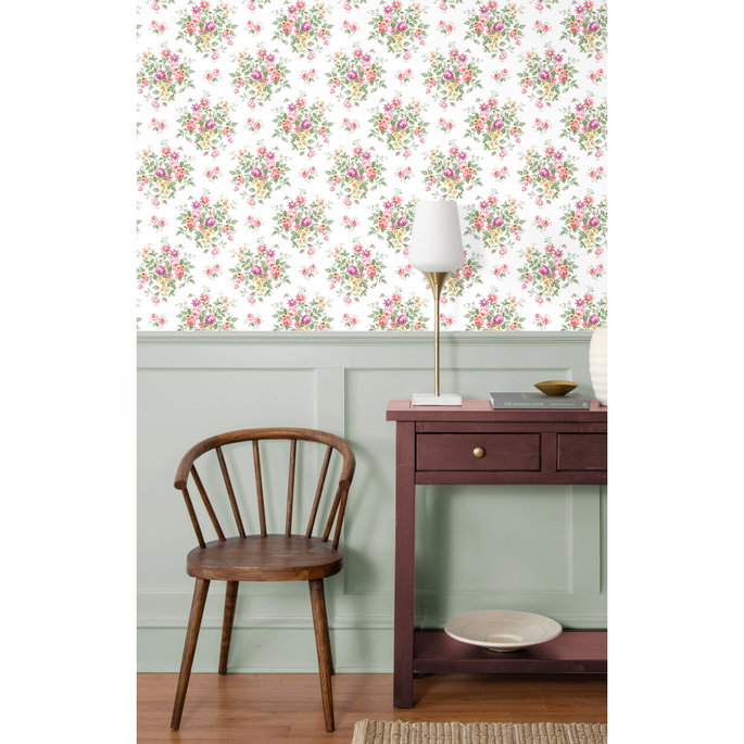 Seabrook Designs Floral Bouquet Watermelon &amp; Buttercup Prepasted Wallpaper image 5 of 5