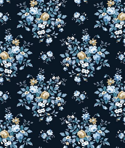 Seabrook Designs Floral Bouquet Midnight Blue & Toffee Prepasted Wallpaper