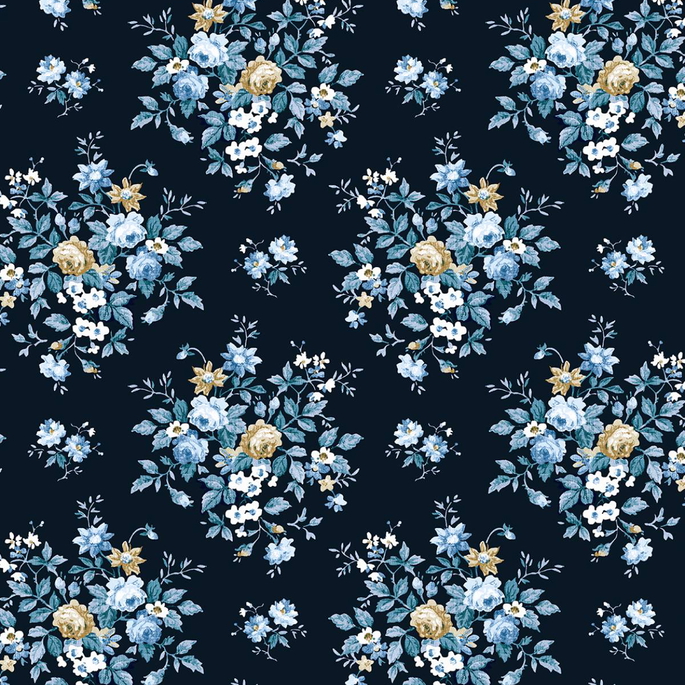 Seabrook Designs Floral Bouquet Midnight Blue &amp; Toffee Prepasted Wallpaper image 1 of 5