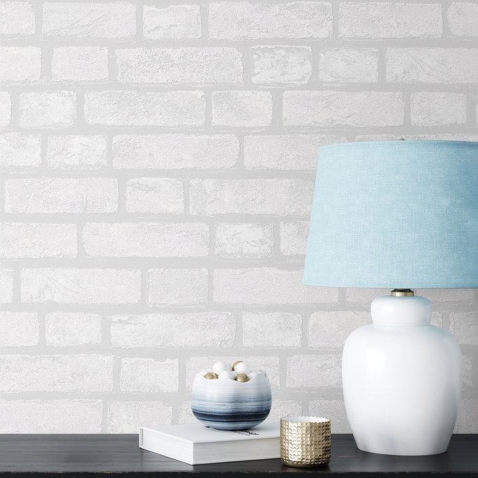 Seabrook Designs Vintage Brick White Paintable Wallpaper image 3 of 5