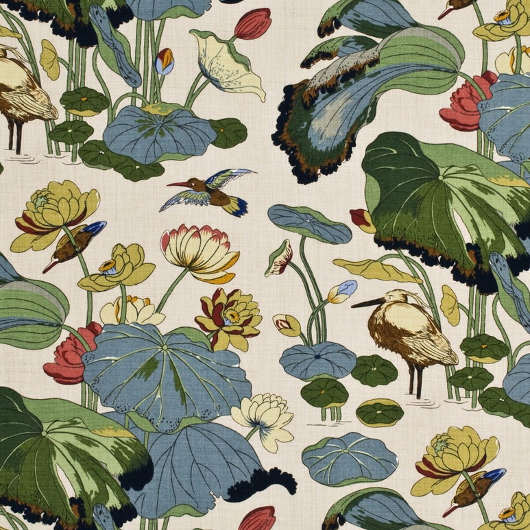 GP &amp; J Baker Nympheus Linen Stone/Pistachio Fabric