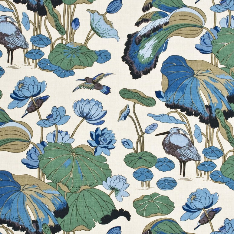GP &amp; J Baker Nympheus Linen Aqua/Teal Fabric
