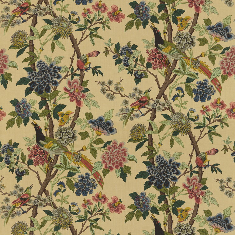GP &amp; J Baker Hydrangea Bird Rose/Biscuit Fabric