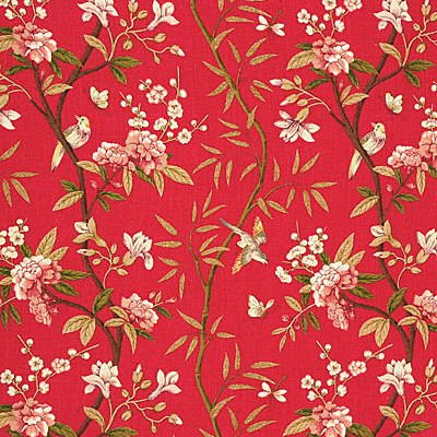 GP &amp; J Baker Peony &amp; Blossom Red/Moss Fabric
