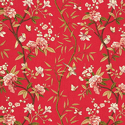 GP &amp; J Baker Peony &amp; Blossom Red/Moss Fabric