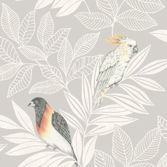Seabrook Designs Paradise Island Birds Daydream Gray &amp; Ivory Wallpaper image 1 of 2