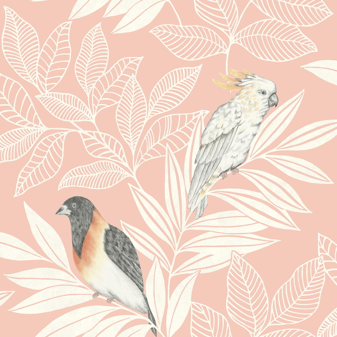 Seabrook Designs Paradise Island Birds Pink Sunset &amp; Ivory Wallpaper image 1 of 2