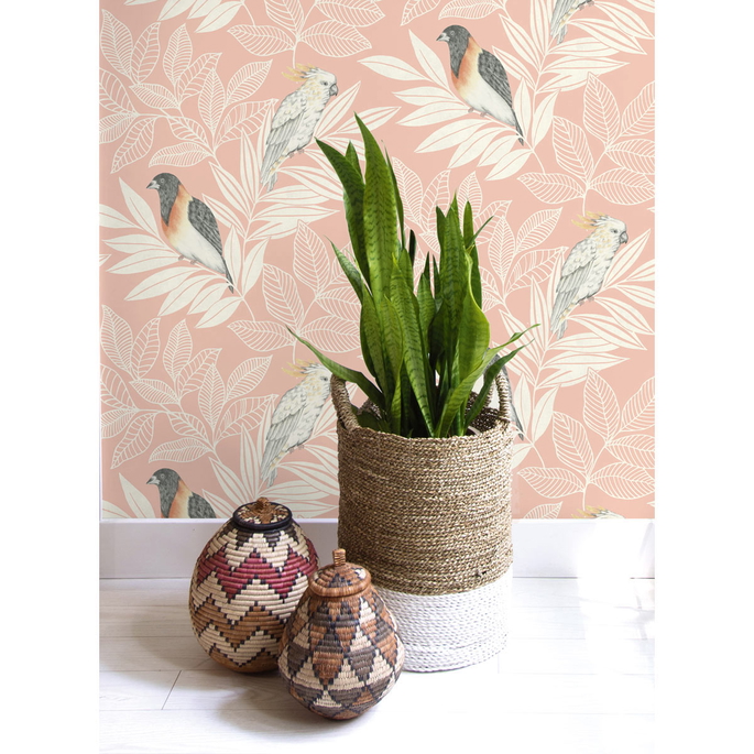 Seabrook Designs Paradise Island Birds Pink Sunset &amp; Ivory Wallpaper image 2 of 2