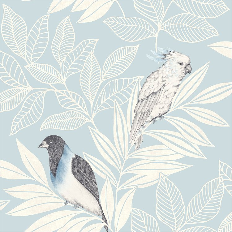 Seabrook Designs Paradise Island Birds Blue Oasis & Ivory Wallpaper